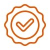 An Image of an orange coloured badge with a tickmark symbolising purity and righteousness